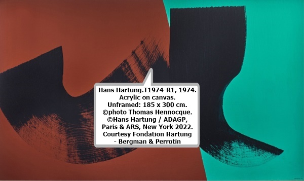 click to enlarge- double click to reduce Hans Hartung.T1974-R1, 1974. Acrylic on canvas. Unframed: 185 x 300 cm. ©photo Thomas Hennocque. ©Hans Hartung / ADAGP, Paris & ARS, New York 2022. Courtesy Fondation Hartung - Bergman & Perrotin