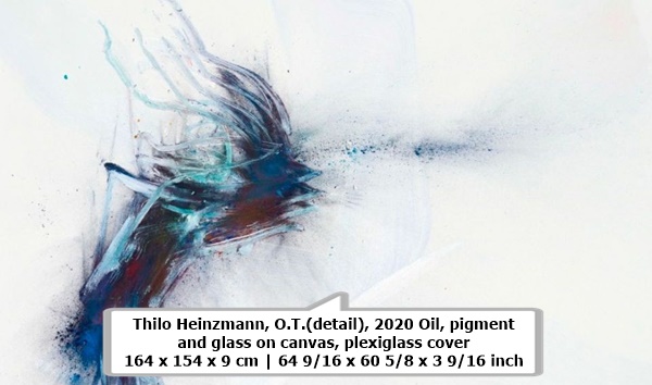 click to enlarge- double click to reduce Thilo Heinzmann, O.T.(detail), 2020 Oil, pigment and glass on canvas, plexiglass cover 164 x 154 x 9 cm | 64 9/16 x 60 5/8 x 3 9/16 inch
Photographer: Roman März Courtesy of the artist and Perrotin