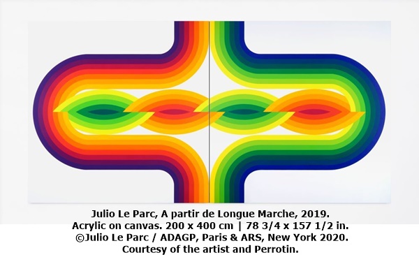 click to enlarge- double click to reduce Julio Le Parc, A partir de Longue Marche, 2019. Acrylic on canvas. 200 x 400 cm | 78 3/4 x 157 1/2 in. ©Julio Le Parc / ADAGP, Paris & ARS, New York 2020. Courtesy of the artist and Perrotin.