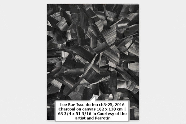 Lee Bae Issu du feu ch3-25, 2016 Charcoal on canvas 162 x 130 cm | 63 3/4 x 51 3/16 in Courtesy of the artist and Perrotin