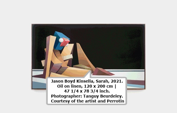 click to enlarge- double click to reduce Jason Boyd Kinsella, Sarah, 2021. Oil on linen, 120 x 200 cm | 47 1/4 x 78 3/4 inch. Photographer: Tanguy Beurdeley. Courtesy of the artist and Perrotin
