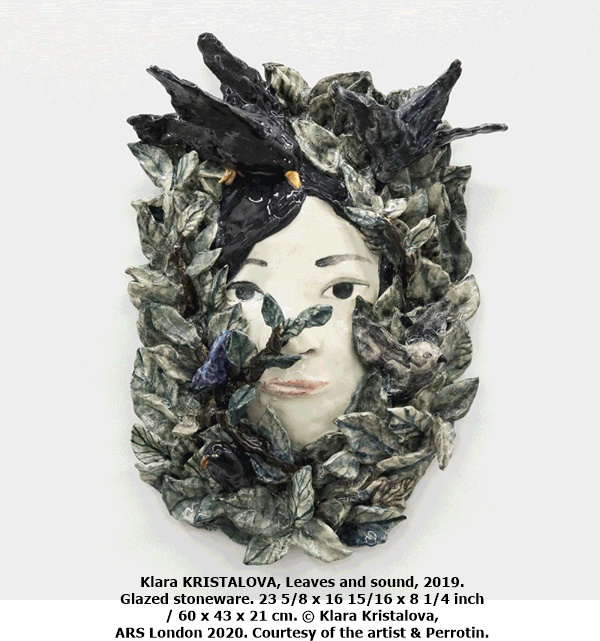 click to enlarge- double click to reduce Klara KRISTALOVA, Leaves and sound, 2019. Glazed stoneware. 23 5/8 x 16 15/16 x 8 1/4 inch / 60 x 43 x 21 cm. © Klara Kristalova, ARS London 2020. Courtesy of the artist & Perrotin.