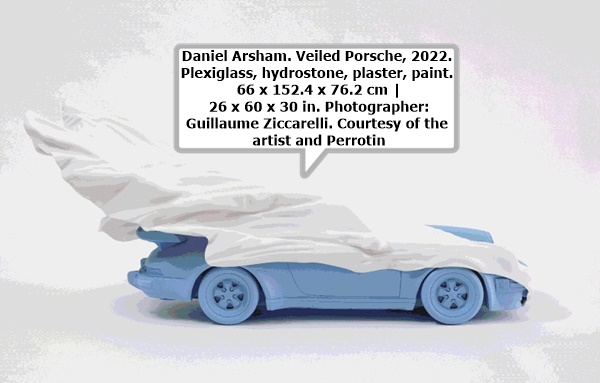 click to enlarge- double click to reduce Daniel Arsham. Veiled Porsche, 2022. Plexiglass, hydrostone, plaster, paint. 66 x 152.4 x 76.2 cm | 26 x 60 x 30 in. Photographer: Guillaume Ziccarelli. Courtesy of the artist and Perrotin