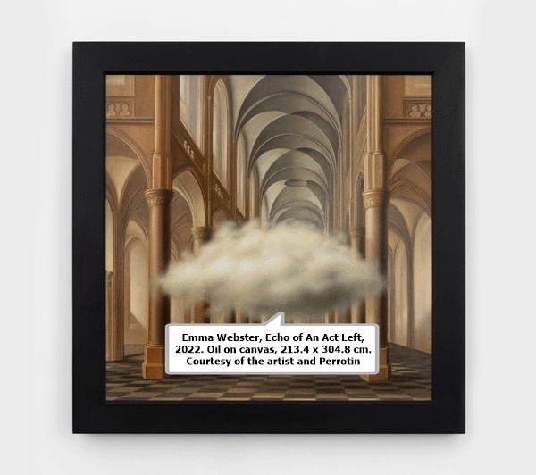 Emma Webster, Echo of An Act Left, 2022. Oil on canvas, 213.4 x 304.8 cm. Courtesy of the artist and Perrotin