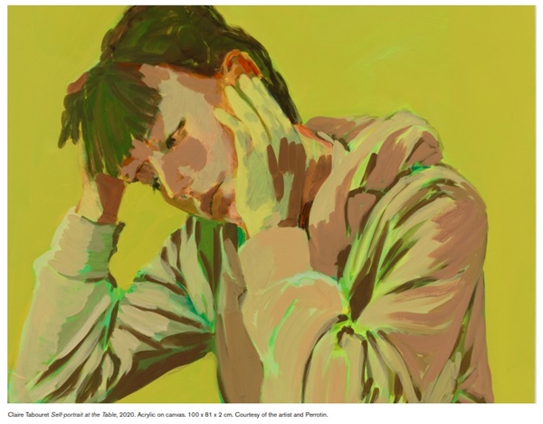 click to enlarge- double click to reduce Claire Tabouret Self-portrait at the Table, 2020. Acrylic on canvas. 100 x 81 x 2 cm. Courtesy of the artist and Perrotin.