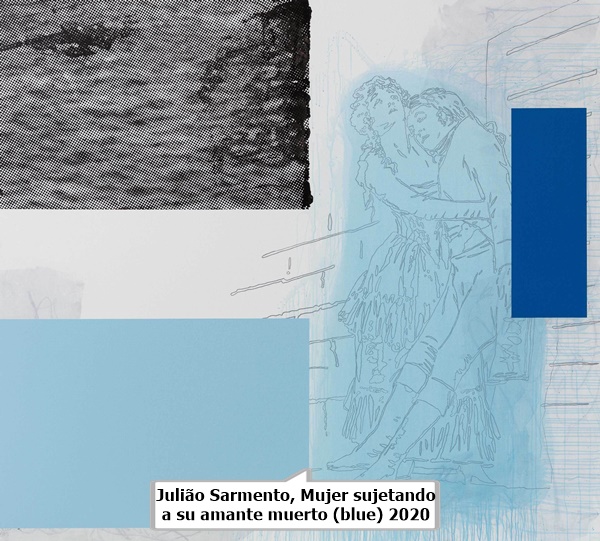 Julião Sarmento, Mujer sujetando 
a su amante muerto (blue) 2020