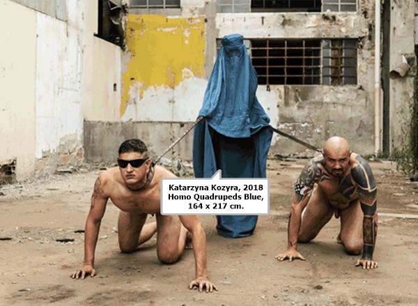 click to enlarge- double click to reduce Katarzyna Kozyra, Homo Quadrupeds Blue, 2018, 164 x 217 cm.
