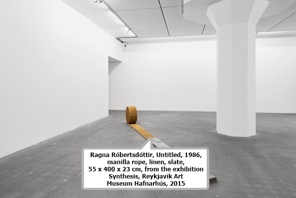 click to enlarge- double click to reduce Ragna Róbertsdóttir, Untitled, 1986, manilla rope, linen, slate, 55 x 400 x 23 cm, from the exhibition Synthesis, Reykjavik Art Museum Hafnarhús, 2015.