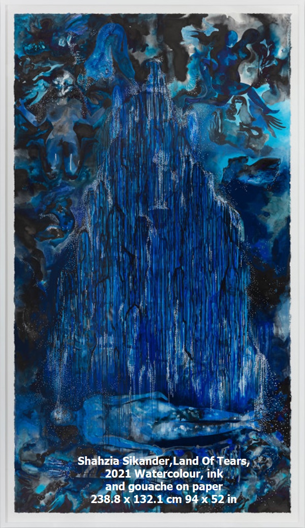 Shahzia Sikander
Land Of Tears, 2021
Watercolour, ink and gouache on paper
238.8 x 132.1 cm
94 x 52 in
