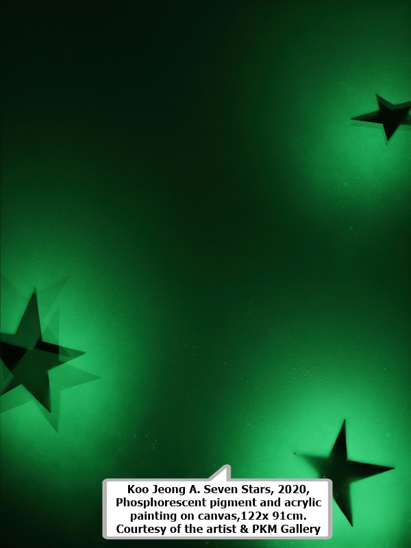 Koo Jeong A. Seven Stars, 2020, Phosphorescent pigment and acrylic painting on canvas,122x 91cm.&nbsp;Courtesy of the artist &amp;amp; PKM Gallery