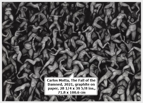 Carlos Motta, The Fall of the Damned, 2021, graphite on paper, 28 1/4 x 39 5/8 ins., 71.8 x 100.6 cm