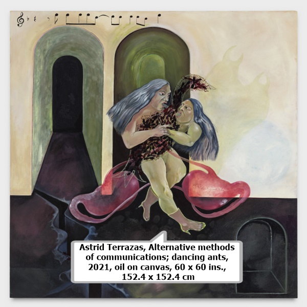 Astrid Terrazas, Alternative methods of communications; dancing ants, 2021, oil on canvas, 60 x 60 ins., 152.4 x 152.4 cm