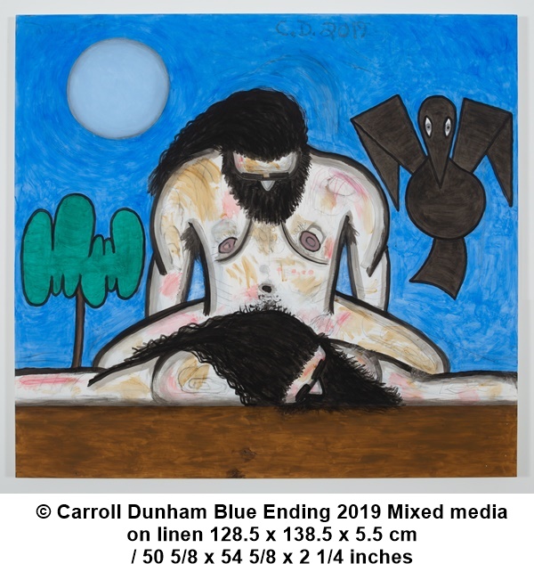 Carroll Dunham, © Carroll Dunham Blue Ending 2019 Mixed media on linen 128.5 x 138.5 x 5.5 cm / 50 5/8 x 54 5/8 x 2 1/4 inches