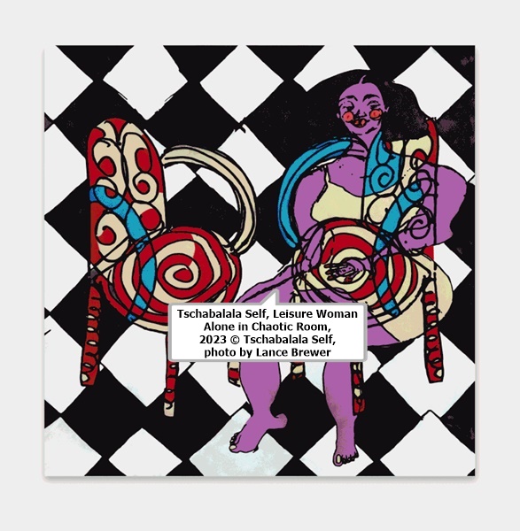 click to enlarge- double click to reduce Tschabalala Self, Leisure Woman Alone in Chaotic Room, 2023 © Tschabalala Self, photo by Lance Brewer