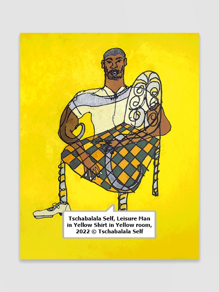 Tschabalala Self, Leisure Man in Yellow Shirt in Yellow room, 2022 © Tschabalala Self