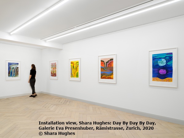 Installation view, Shara Hughes: Day By Day By Day, Galerie Eva Presenhuber, Rämistrasse, Zurich, 2020 © Shara Hughes