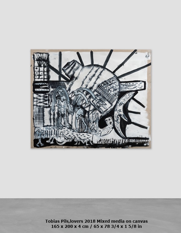 Tobias Pils	,lovers 2018 Mixed media on canvas
165 x 200 x 4 cm / 65 x 78 3/4 x 1 5/8 in