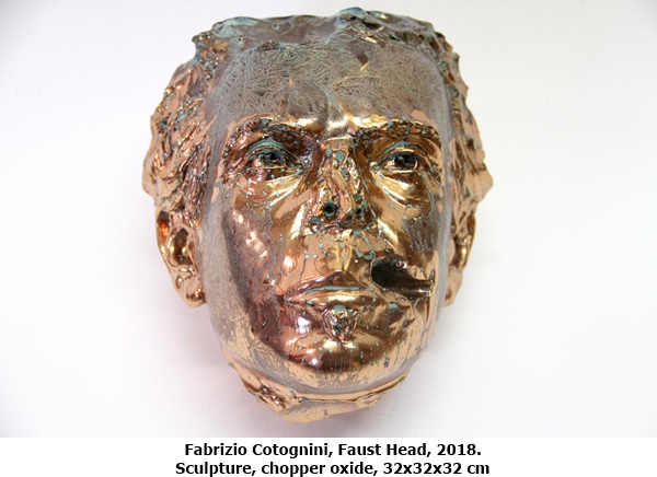Fabrizio Cotognini, Faust Head, 2018. Sculpture, chopper oxide, 32x32x32 cm