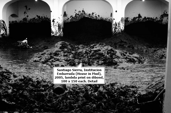 Santiago Sierra, Institucion Embarrada (House in Mud), 2005, lambda print on dibond, 100 x 150 each. Detail