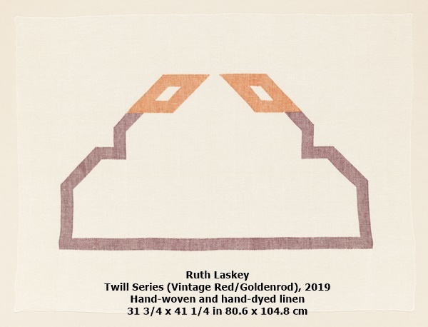 Ruth Laskey
Twill Series (Vintage Red/Goldenrod), 2019
Hand-woven and hand-dyed linen
31 3/4 x 41 1/4 in
80.6 x 104.8 cm