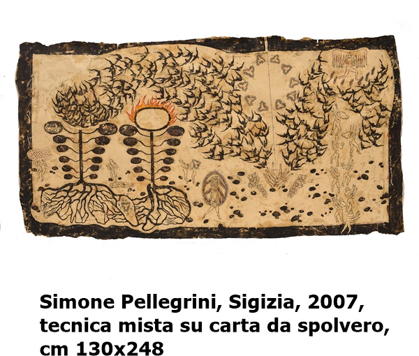 Simone Pellegrini, Sigizia, 2007, tecnica mista su carta da spolvero, cm 130x248