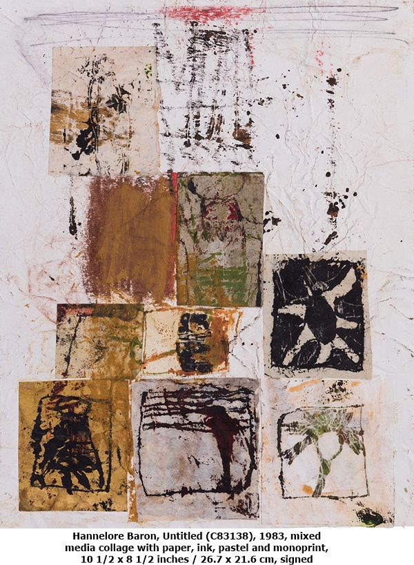 Hannelore Baron, Untitled (C83138), 1983, mixed media collage with paper, ink, pastel and monoprint, 10 1/2 x 8 1/2 inches / 26.7 x 21.6 cm, signed