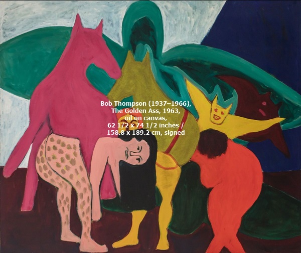 Bob Thompson (1937–1966), The Golden Ass, 1963, oil on canvas, 62 1/2 x 74 1/2 inches / 158.8 x 189.2 cm, signed