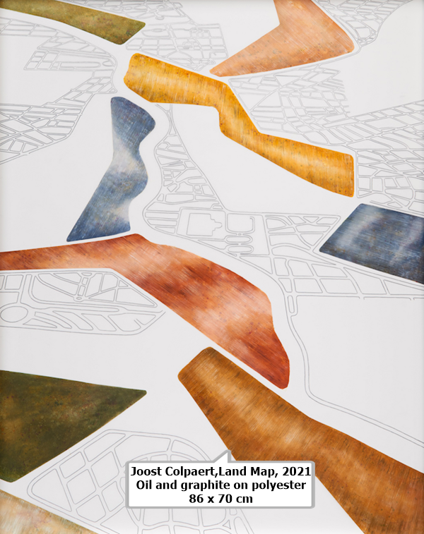 click to enlarge- double click to reduce Joost Colpaert,Land Map, 2021
Oil and graphite on polyester
86 x 70 cm
