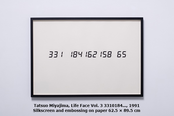click to enlarge- double click to reduce Tatsuo Miyajima, Life Face Vol. 3 3310184..., 1991
Silkscreen and embossing on paper
62.5 × 89.5 cm