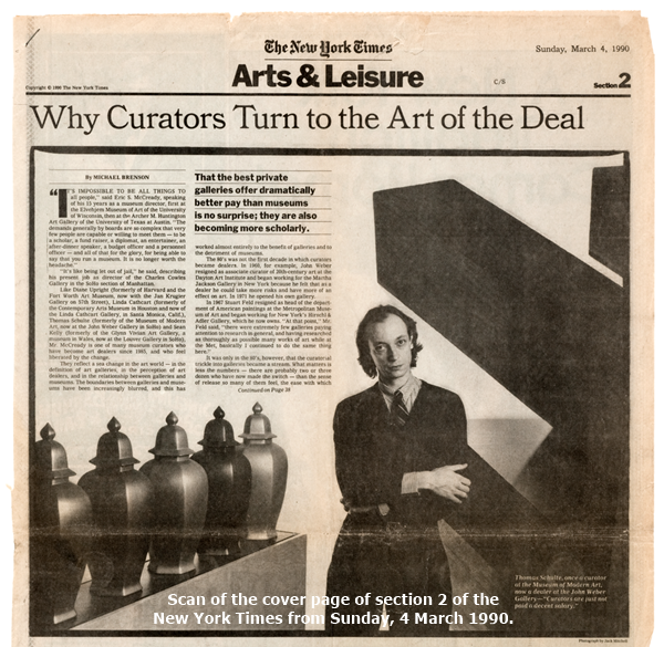 click to enlarge- double click to reduce Scan of the cover page of section 2 of the New York Times from Sunday, 4 March 1990.