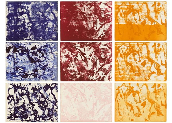 click to enlarge- double click to reduce Long Lines for Lee Krasner
1970
Medium: Complete set of nine lithographs
Sheet Size: 23 1/4 x 31 5/8, each
Printer: Mourlot Graphics, New York
Publisher: Marlborough Graphics Gallery, New York
Edition Size: XV + proofs
Each sheet signed and numbered in pencil, lower margin
Catalogue reference: Landau 533