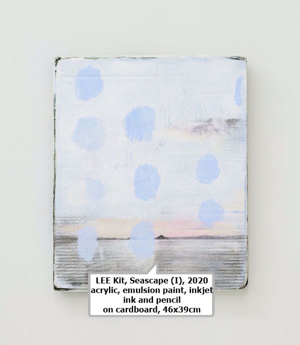 LEE Kit, Seascape (I), 2020
acrylic, emulsion paint, inkjet ink and pencil
on cardboard, 46x39cm

