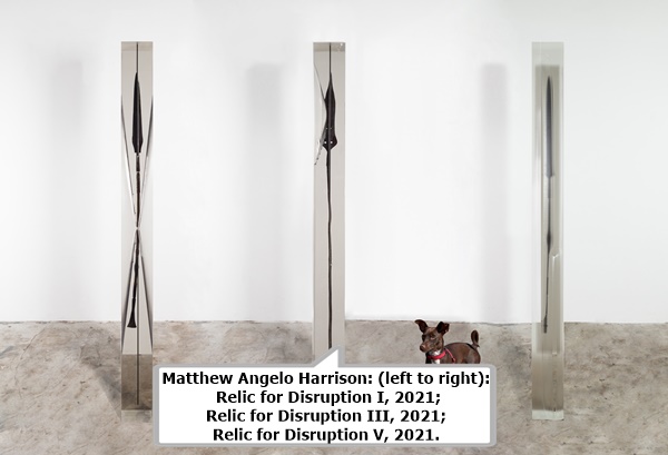 click to enlarge- double click to reduce Matthew Angelo Harrison: (left to right): Relic for Disruption I, 2021; Relic for Disruption III, 2021; Relic for Disruption V, 2021.