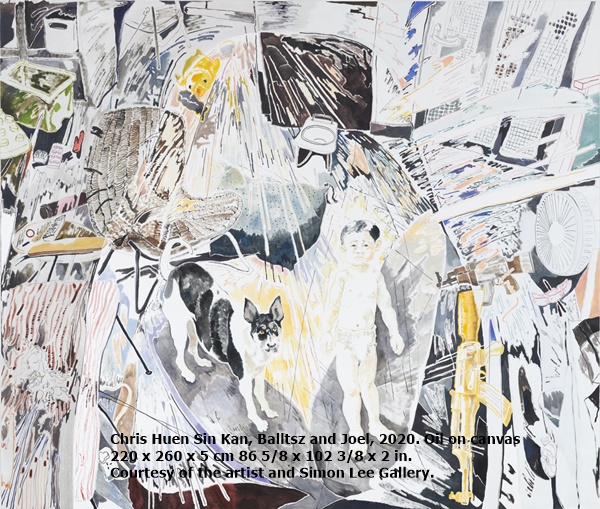 Chris Huen Sin Kan, Balltsz and Joel, 2020. Oil on canvas 220 x 260 x 5 cm
86 5/8 x 102 3/8 x 2 in. Courtesy of the artist and Simon Lee Gallery.