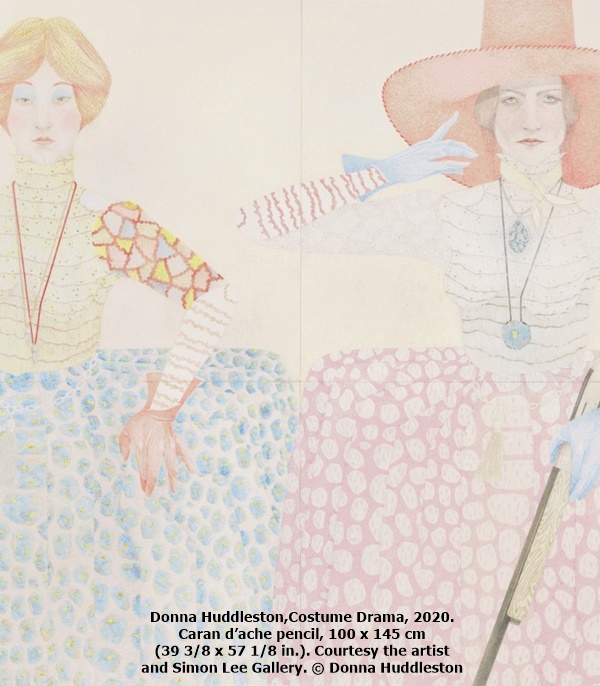 Donna Huddleston,Costume Drama, 2020. Caran d’ache pencil, 100 x 145 cm (39 3/8 x 57 1/8 in.). Courtesy the artist and Simon Lee Gallery. © Donna Huddleston.