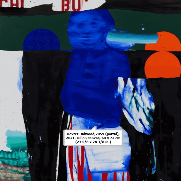 Dexter Dalwood,2059 (portal), 2021. Oil on canvas, 60 x 72 cm (23 5/8 x 28 3/8 in.). Courtesy of the artist and Simon Lee Gallery