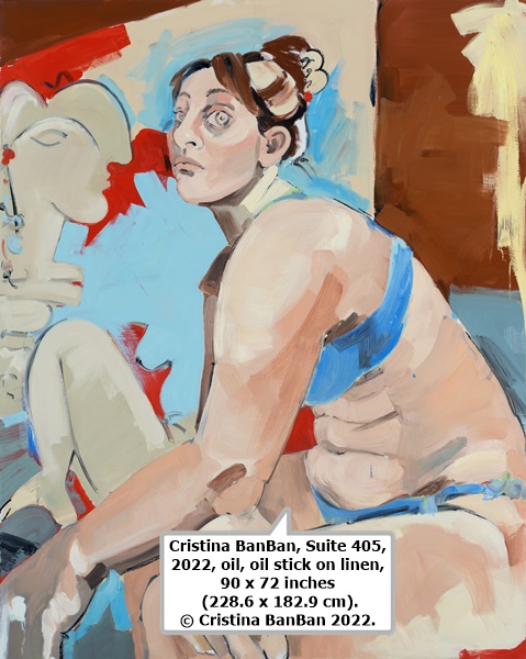 click to enlarge- double click to reduce Cristina BanBan, Suite 405, 2022, oil, oil stick on linen, 90 x 72 inches (228.6 x 182.9 cm). © Cristina BanBan 2022.
