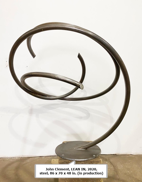 click to enlarge- double click to reduce John Clement, LEAN IN, 2020, steel, 86 x 70 x 48 in. (in production)