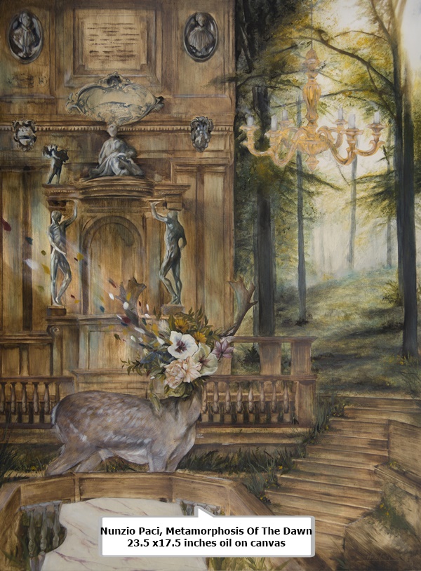 click to enlarge- double click to reduce Nunzio Paci, Metamorphosis Of The Dawn
23.5 x17.5 inches
oil on canvas