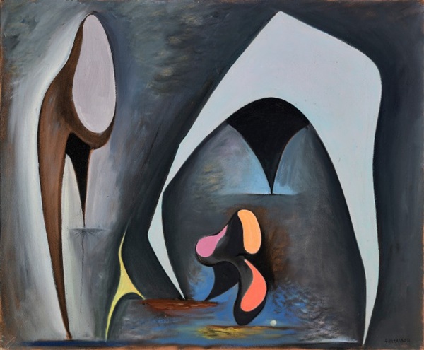 click to enlarge- double click to reduce Lorser Feitelson (1898-1978)
Magical Forms, 1945
oil on canvas
30 x 36 inches; 76.2 x 91.4 centimeters
LSFA #01508