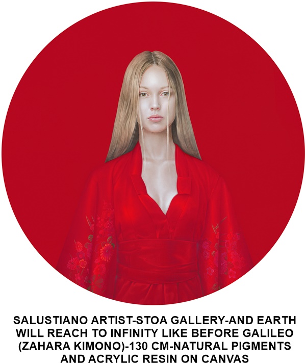 SALUSTIANO ARTIST-STOA GALLERY-AND EARTH WILL REACH TO INFINITY LIKE BEFORE GALILEO (ZAHARA KIMONO)-130 CM-NATURAL PIGMENTS AND ACRYLIC RESIN ON CANVAS