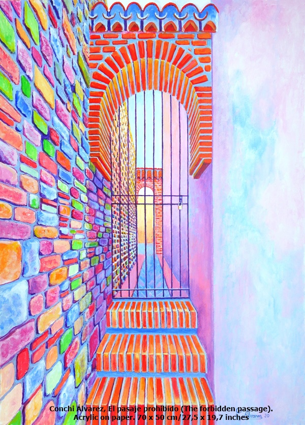 Conchi Álvarez, El pasaje prohibído (The forbidden passage). Acrylic on paper. 70 x 50 cm/27,5 x 19,7 inches