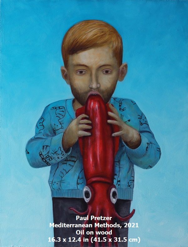 click to enlarge- double click to reduce Paul Pretzer
Mediterranean Methods, 2021
Oil on wood
16.3 x 12.4 in (41.5 x 31.5 cm)