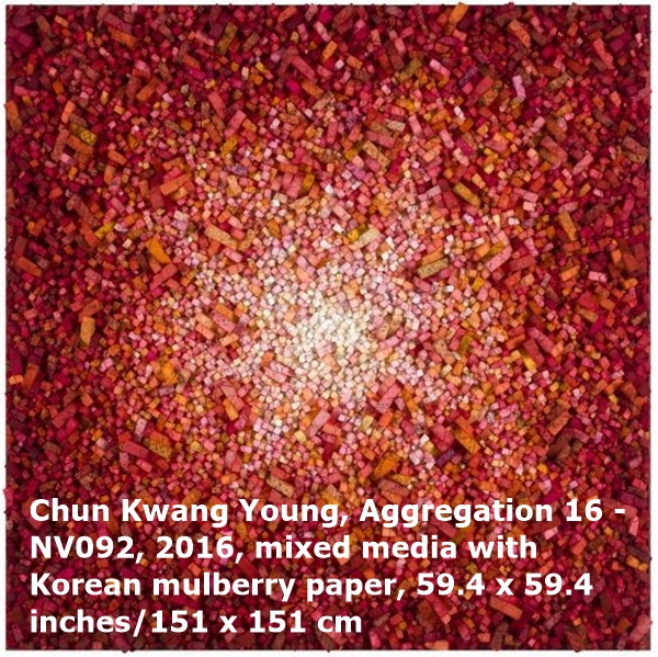 click to enlarge- double click to reduce Chun Kwang Young, Aggregation 16 - NV092, 2016, mixed media with Korean mulberry paper, 59.4 x 59.4 inches/151 x 151 cm