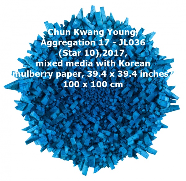 click to enlarge- double click to reduce Chun Kwang Young, Aggregation 17 - JL036 (Star 10), 2017, mixed media with Korean mulberry paper, 39.4 x 39.4 inches/100 x 100 cm