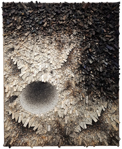 Aggregation 24 - FE010, 2024, mixed media with Korean mulberry paper, 64.2 x 51.6 inches/163 x 131 cm