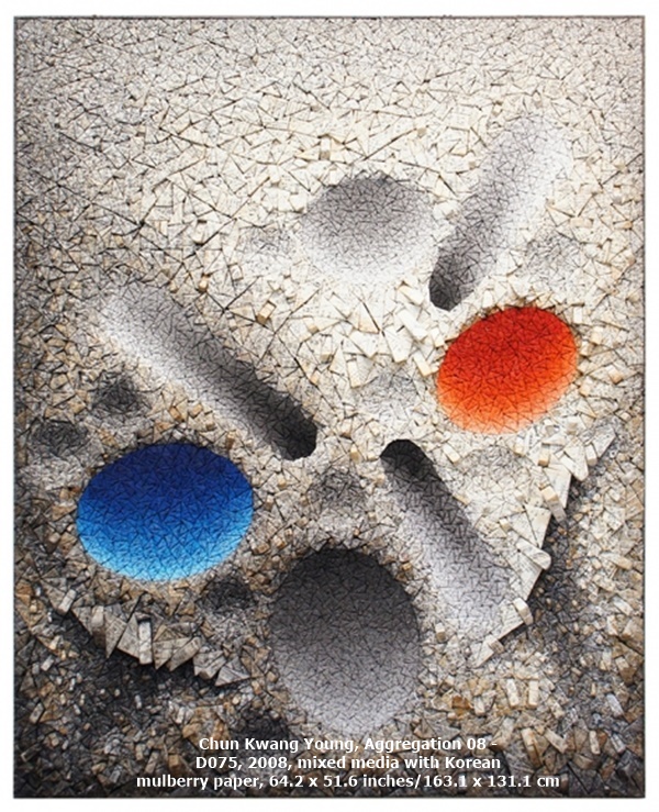 Chun Kwang Young, Aggregation 08 - D075, 2008, mixed media with Korean mulberry paper, 64.2 x 51.6 inches/163.1 x 131.1 cm