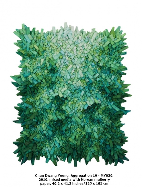 Chun Kwang Young, Aggregation 19 - MY039, 2019, mixed media with Korean mulberry paper, 49.2 x 41.3 inches/125 x 105 cm