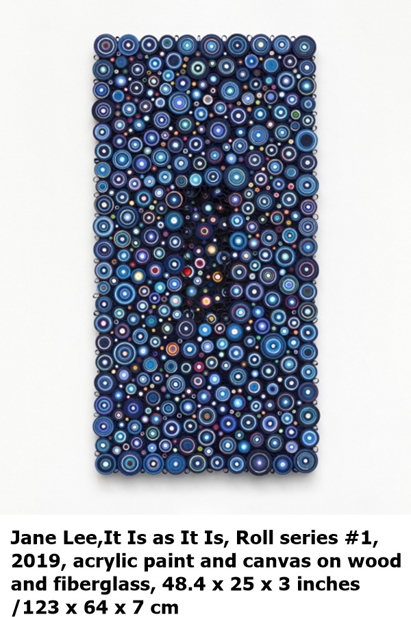 click to enlarge- double click to reduce Jane Lee,It Is as It Is, Roll series #1, 2019, acrylic paint and canvas on wood and fiberglass, 48.4 x 25 x 3 inches/123 x 64 x 7 cm
