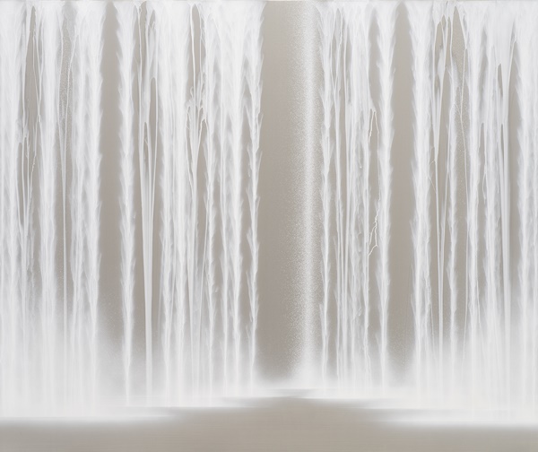 click to enlarge- double click to reduce Hiroshi Senju, Waterfall, 2024, platinum and pigments on Japanese mulberry paper mounted on board, 63.8 x 76.3 inches/162 x 194 cm